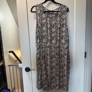 Christopher & Banks Black‎ White Floral Blouson Sleeveless Dress Zip Back 1X
